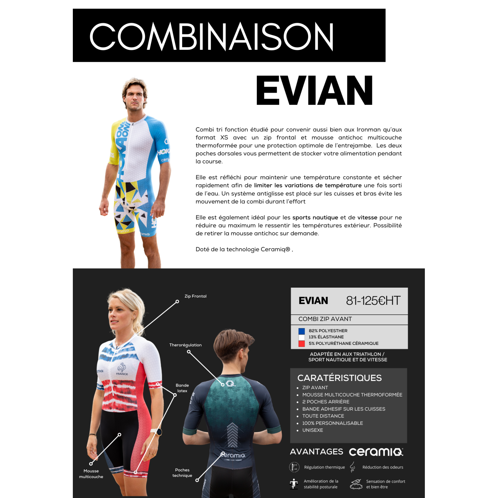 Combi triathlon manches courtes | Ceramiq® premium personnalisée