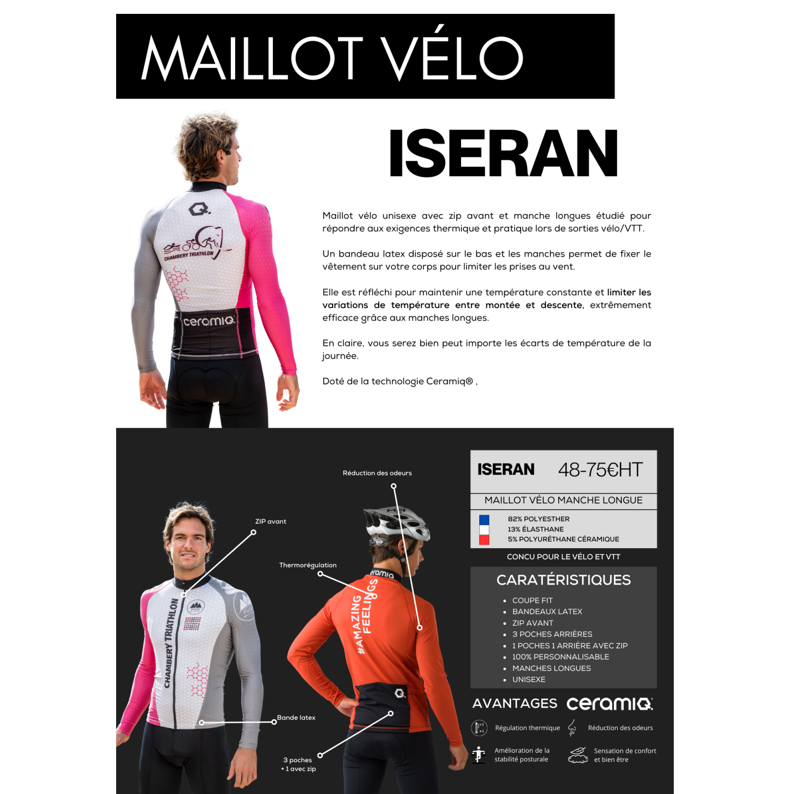 Maillot vélo manches longues clubs premium | Ceramiq® thermorégulant