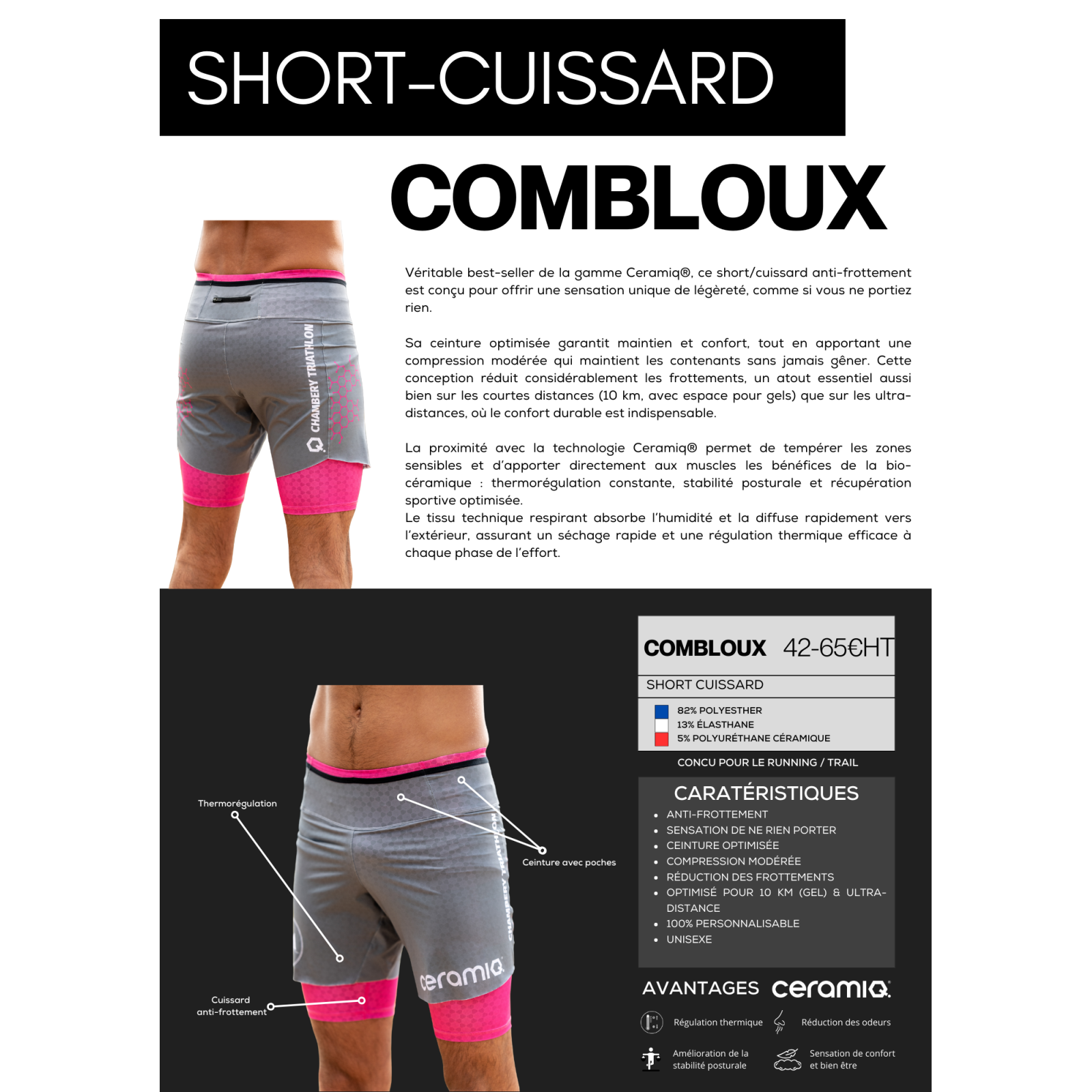 Short cuissard running clubs | Ceramiq® premium thermorégulant