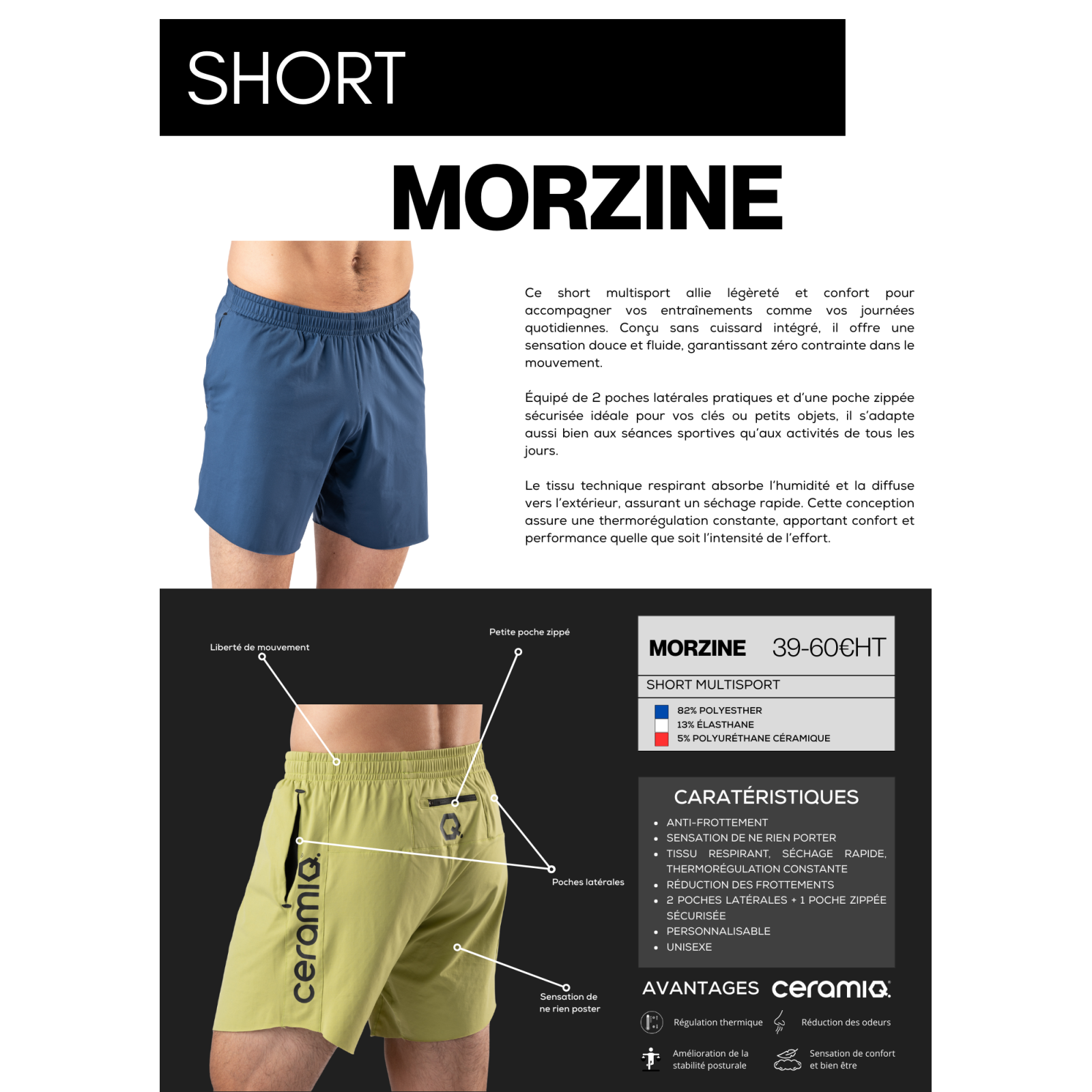 Personalized multisport shorts clubs | Ceramiq® premium thermoregulating
