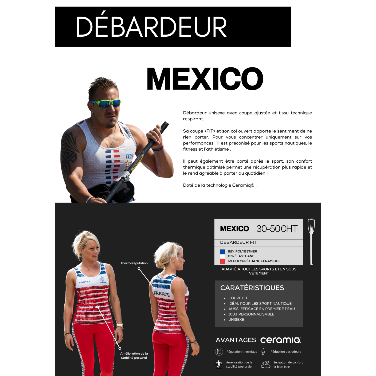 Débardeur sport personnalisé clubs & pros | Ceramiq® thermorégulant